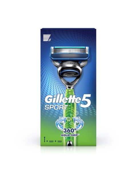 

Gillette Men Set of Sport 5-Blade No Slip 360 Degree Aquagrip Razor & Cartridge, Blue