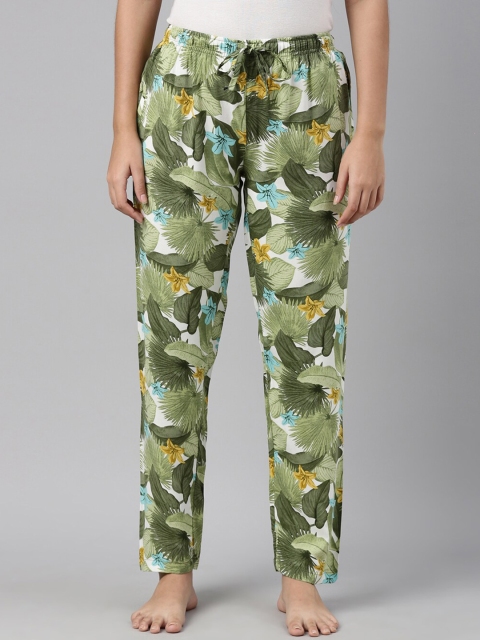 

Go Colors Women Olive Green & White Printed Woven Lounge Pants