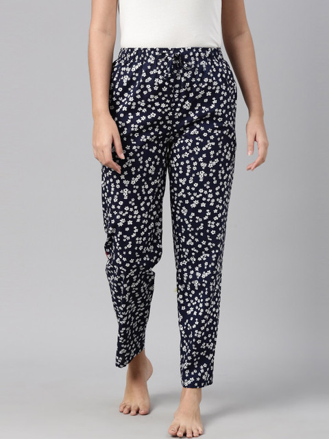 

Go Colors Women Navy Blue & White Printed Cotton Lounge Pants