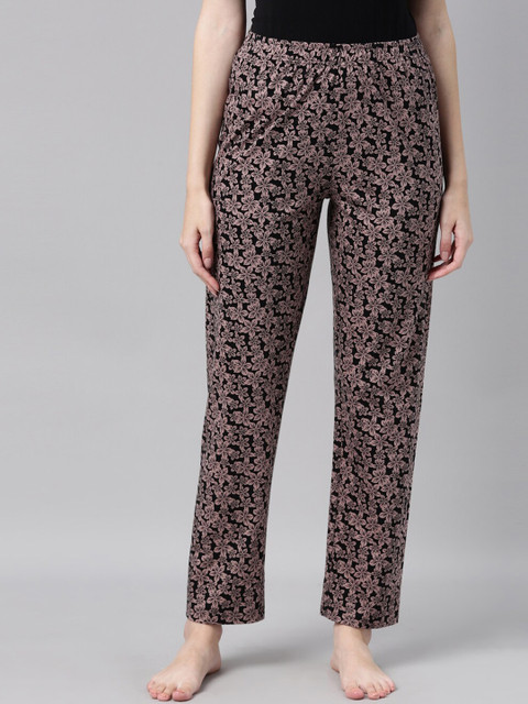 

Go Colors Women Black & Brown Printed Cotton Lounge Pants