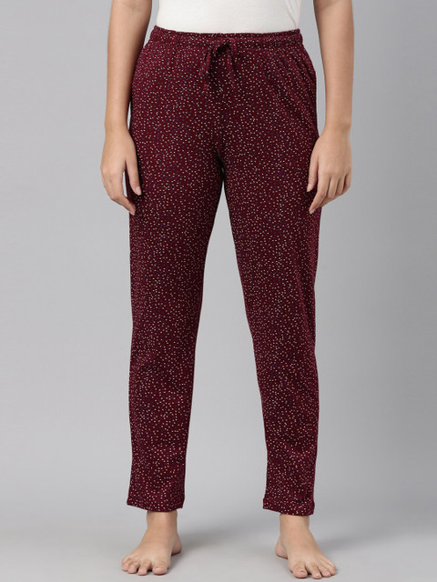 

Go Colors Women Maroon & White Printed Cotton Lounge Pants