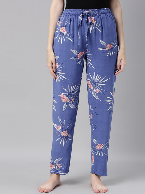 

Go Colors Women Blue & Pink Printed Cotton Lounge Pants
