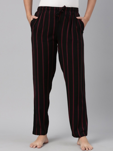 

Go Colors Women Black & Maroon Striped Lounge Pants