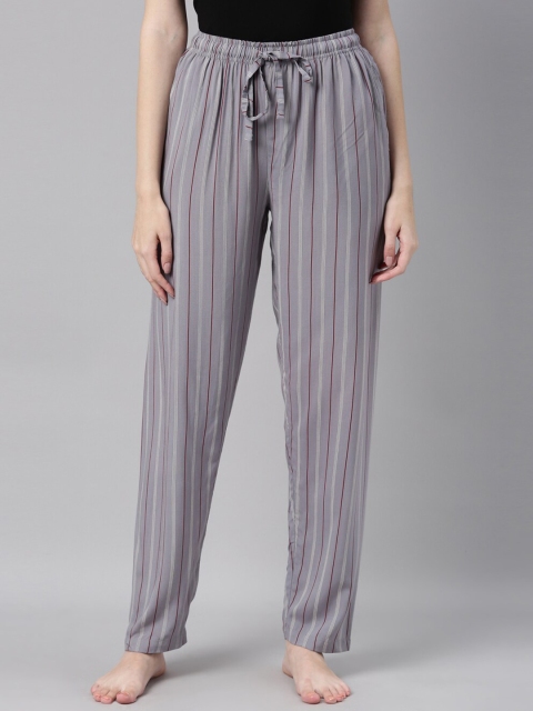 

Go Colors Women Grey & Maroon Striped Cotton Lounge Pants