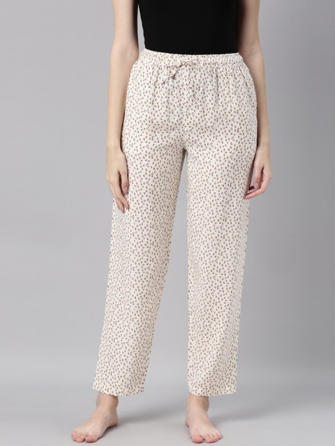 

Go Colors Women Off White & Brown Printed Lounge Pants