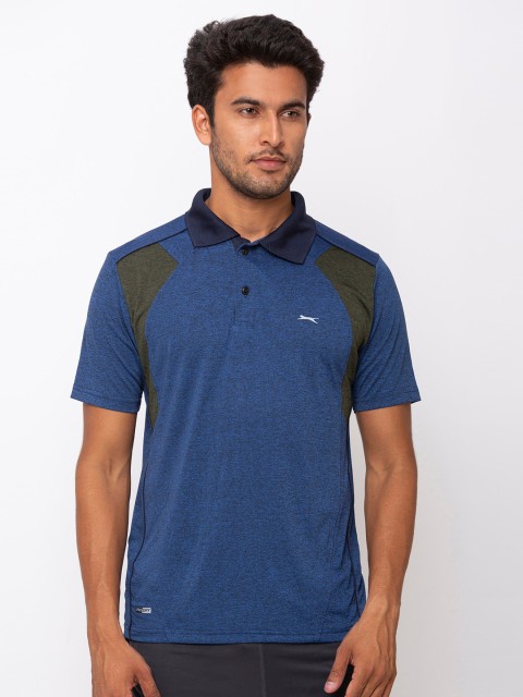 

Black Panther Men Navy Blue Colourblocked Polo Collar Pockets T-shirt