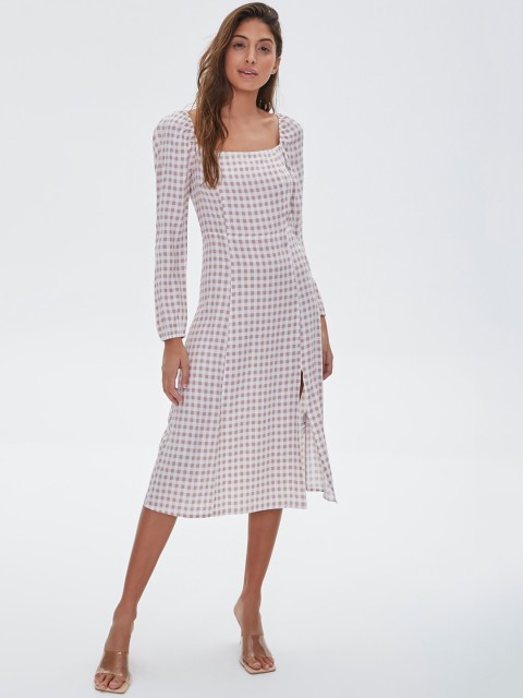 

FOREVER 21 Multicoloured Checked A-Line Midi Dress, Multi