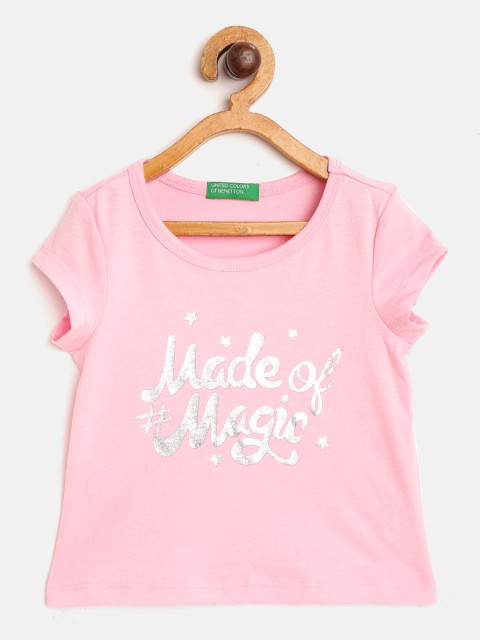 

United Colors of Benetton Girls Pink & Silver Typography Print T-shirt