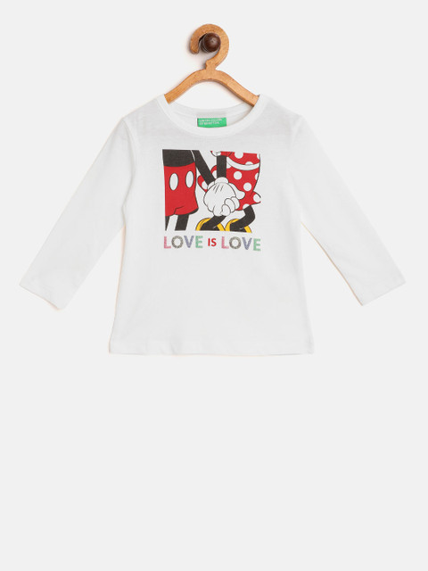 

United Colors of Benetton Girls White Red Cotton Mickey Minnie Mouse Print Pure Cotton T-shirt