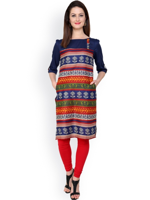 

Pannkh Women Multicoloured Printed Straight Kurta, Multi
