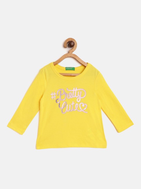 

United Colors of Benetton Girls Yellow & Pink Typography Print T-shirt