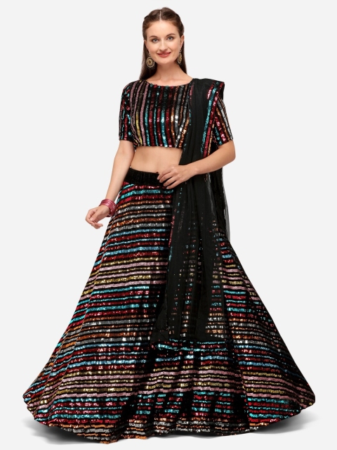 

JATRIQQ Black Embellished Velvet Semi-Stitched Lehenga & Unstitched Blouse & Dupatta