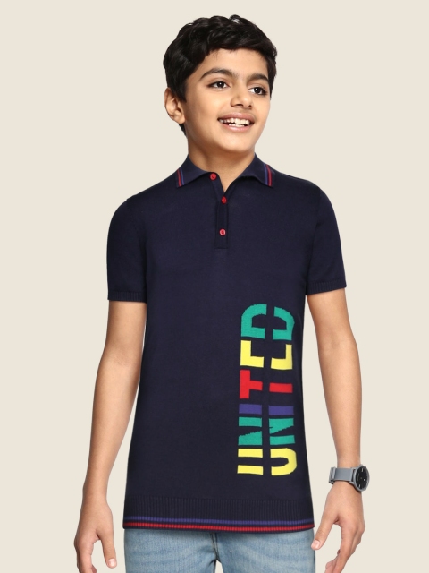 

United Colors of Benetton Boys Navy Blue Pure Cotton Typography Patterned Pullover