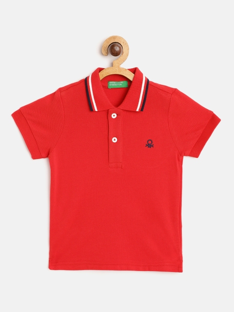 

United Colors of Benetton Boys Red Cotton Polo Collar T-shirt