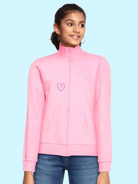 

United Colors of Benetton Girls Pink Brand Logo Embellished Sweatshirt