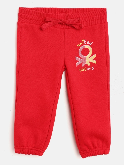 

United Colors of Benetton Girls Red Solid Joggers with Brand Logo Print Detail
