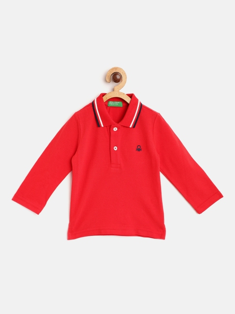 

United Colors of Benetton Boys Red Pure Cotton Solid Polo Collar Pure Cotton T-shirt