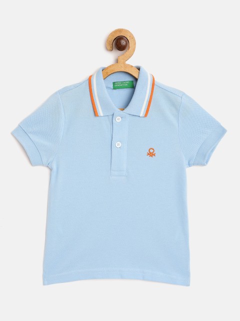 

United Colors of Benetton Boys Blue Pure Cotton Solid Polo Collar Pure Cotton T-shirt