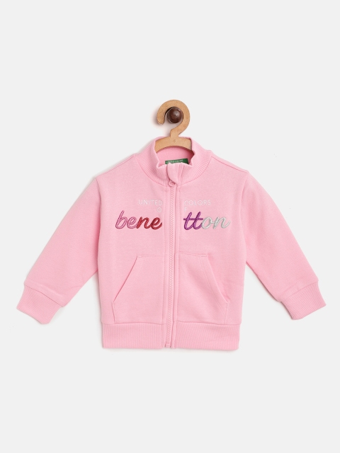 

United Colors of Benetton Girls Pink Pure Cotton Brand Logo Embroidered Sweatshirt