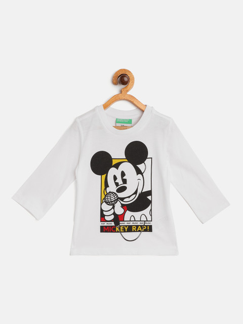 

United Colors of Benetton Boys White Black Pure Cotton Mickey Mouse Printed Pure Cotton T-shirt