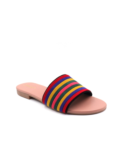 

Gibelle Women Yellow & Red Striped Open Toe Flats