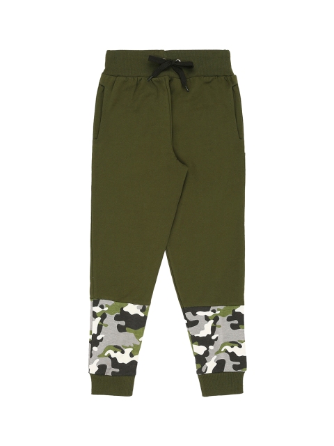 

RAINE AND JAINE Boys Olive & Black Printed Straight Fit Track Pants, Khaki