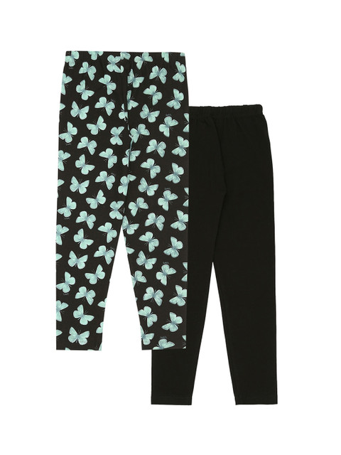 

RAINE AND JAINE Girls Pack Of 2 Pure Cotton Ankle-Length Leggings, Black
