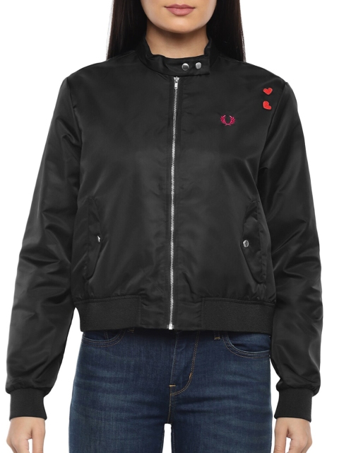 

Fred Perry Women Black Longline Bomber with Embroidered Jacket