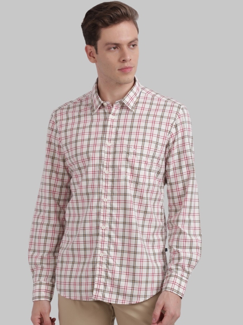 

Parx Men Cream-Coloured & Yellow Slim Fit Checked Cotton Casual Shirt