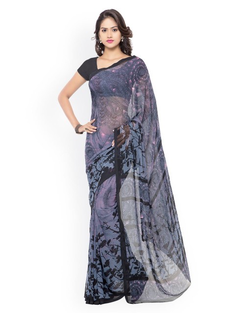 

Ligalz Grey Georgette Printed Saree