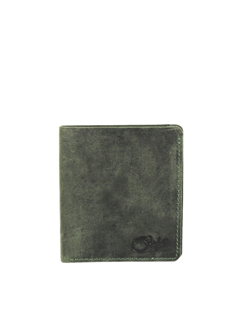 

Style SHOES Men Green Textured Leather Two Fold Wallet