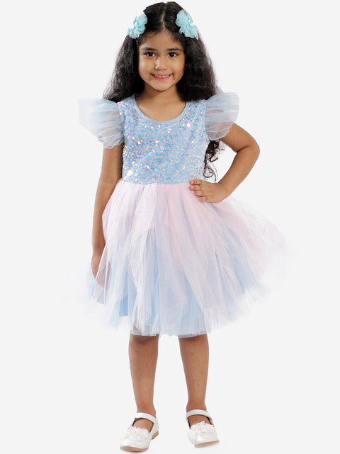 

LIL DRAMA Girls Blue Embellished Fit & Flare Dress