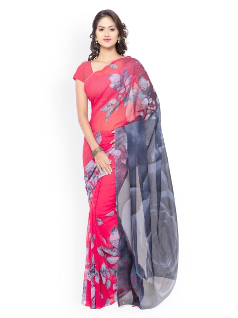 

Ligalz Red & Grey Georgette Floral Print Saree