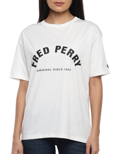 

Fred Perry Women White & Black Typography Printed Monochrome T-shirt