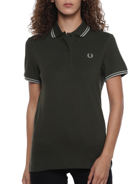 

Fred Perry Women Green Polo Collar Slim Fit T-shirt