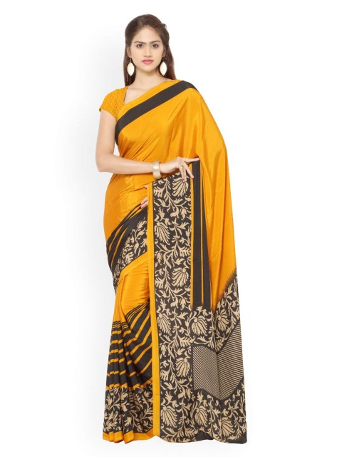 

Ligalz Mustard Yellow Crep Printed Saree