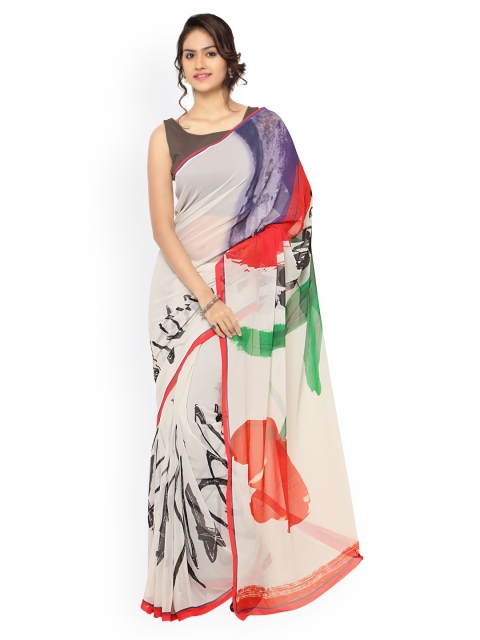 

Ligalz Off-white Georgette Floral Print Saree