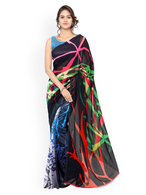 

Ligalz Black & Blue Georgette Printed Saree