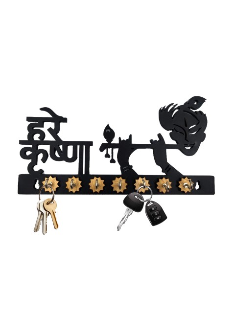 

WENS Black Hare Krishna Wooden 7 Hooks Key Holder