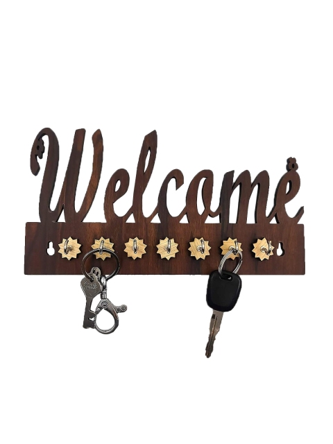 

WENS Brown Welcome Wooden 7 Hooks Key Holder