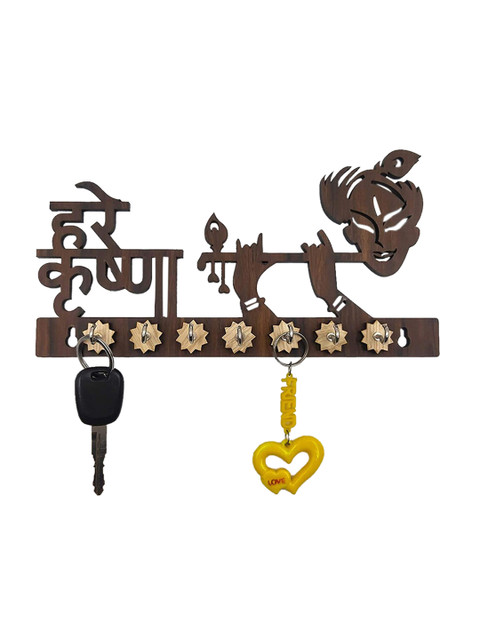 

WENS Brown Hare Krishna Wooden 7 Hooks Key Holder