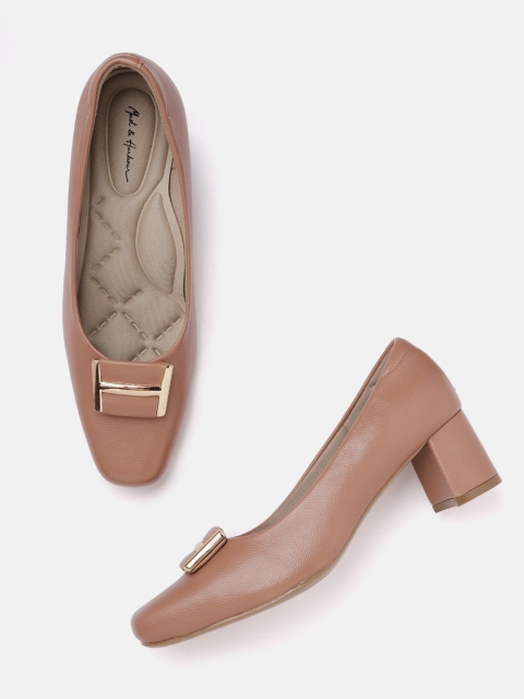 

Mast & Harbour Brown Solid Block Heeled Pumps