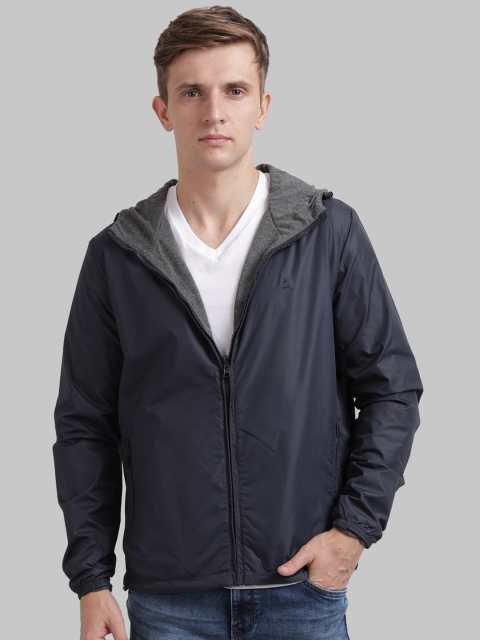 

Parx Men Navy Blue & Grey Hooded Reversible Tailored Jacket