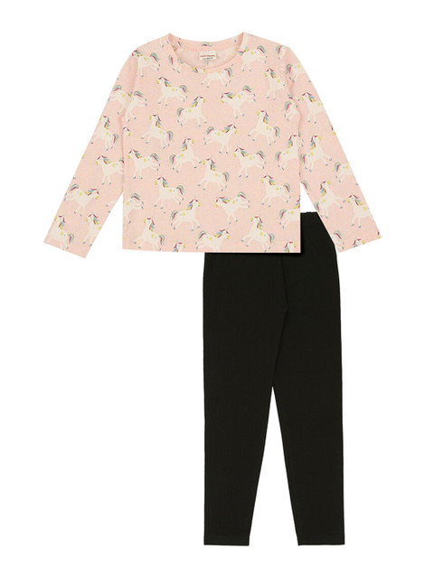 

RAINE AND JAINE Girls Pink & Black Printed T-shirt with Leggings