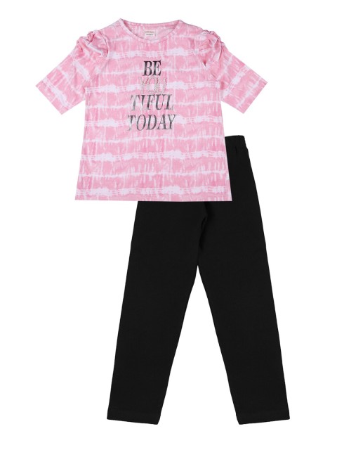

RAINE AND JAINE Girls Pink & Black Printed Top with Leggings
