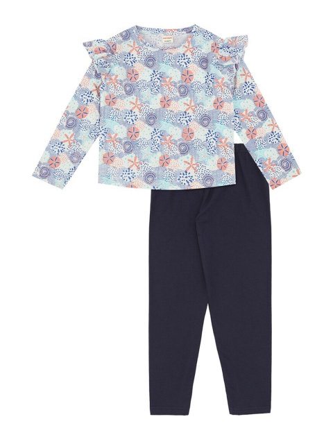 

RAINE AND JAINE Girls Blue & Navy Blue Printed Top with Leggings