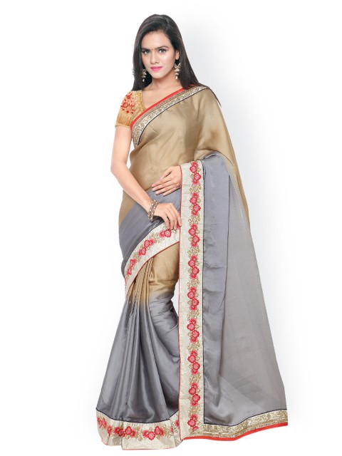 

Touch Trends Brown & Grey Satin Saree