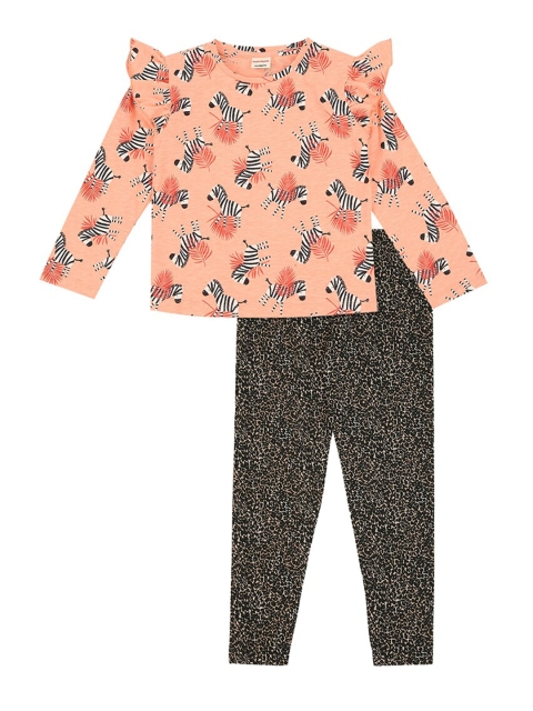 

RAINE AND JAINE Girls Peach-Coloured & Black Printed Top with Leggings