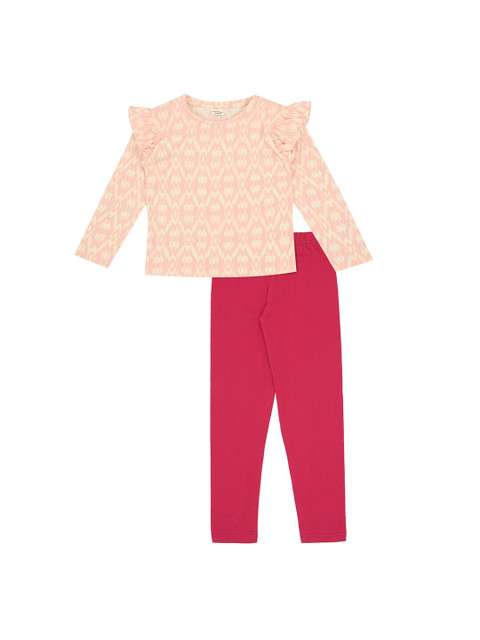 

RAINE AND JAINE Girls Cream-Coloured Printed T-shirt with Pink Leggings