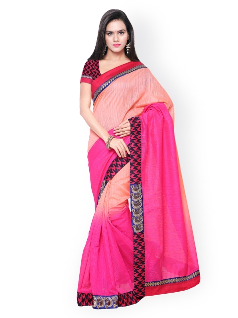 

Touch Trends Peach-Coloured & Pink Art Silk Embellished Saree